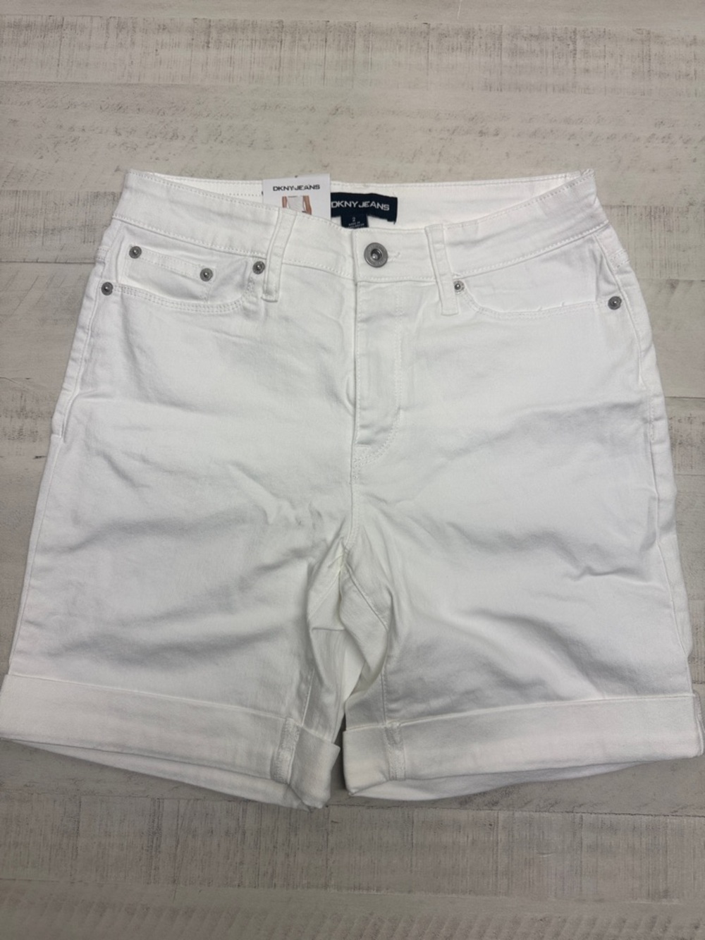 DKNY Jeans Women's Denim Bermuda Short (US, Numeric, 2 Regular, White)
